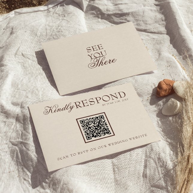 Cartons Réponse Code QR Mariage Marron Chocolat Élégant (Créateur téléchargé)