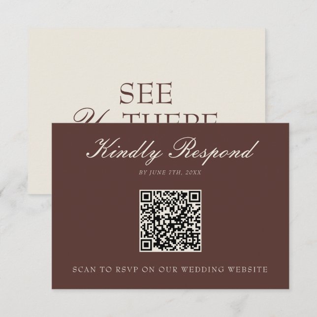 Cartons Réponse Code QR Mariage Marron Chocolat Élégant Ancien Arg (Devant / Derrière)