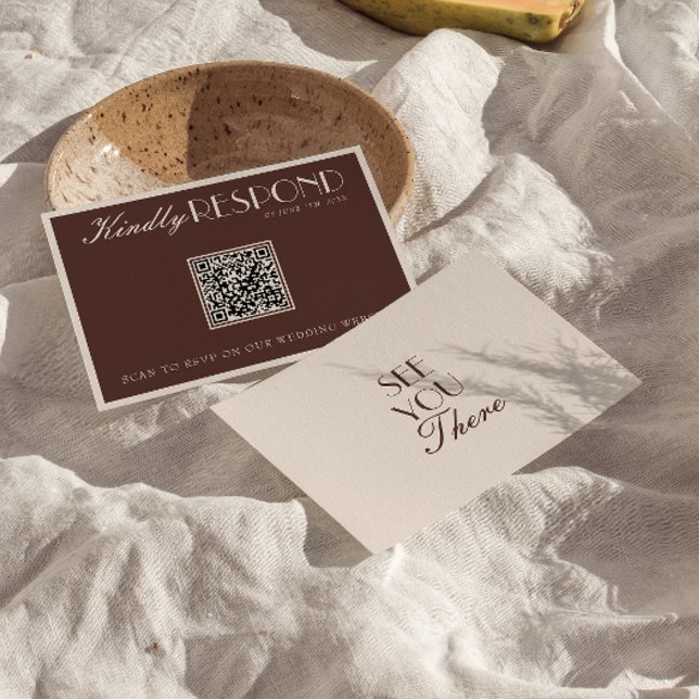 Cartons Réponse Code QR Mariage Marron Chocolat Élégant Argent Anc (Créateur téléchargé)
