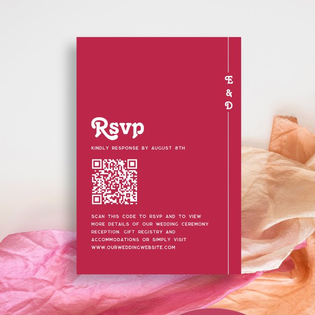 Cartons Réponse Code QR Mariage rétro Été rose chaud (Créateur téléchargé)