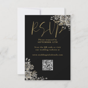 Cartons Réponse Code QR mariage roses florales gothiques noir et o
