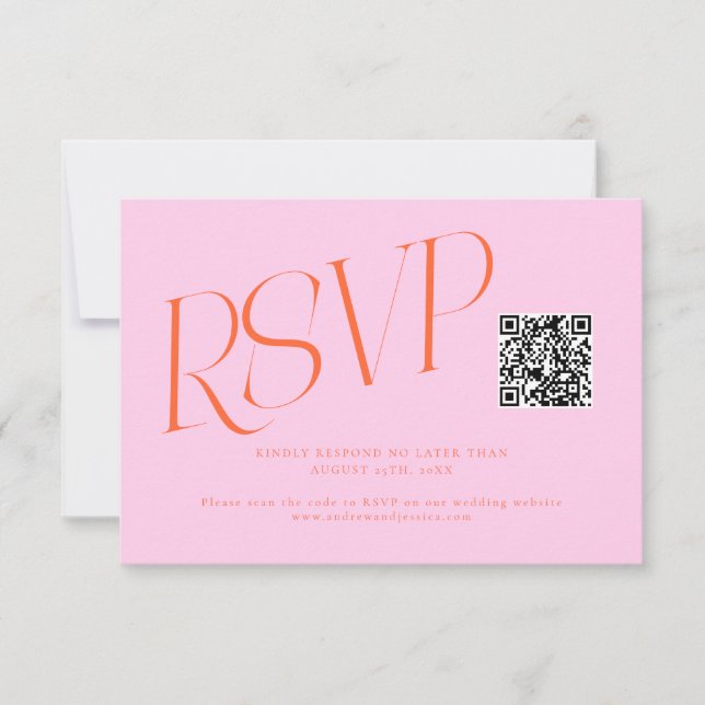 Cartons Réponse Code QR mariage typographie moderne orange rose (Devant)