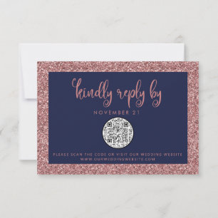 Cartons Réponse Code QR Marine Rose bleu Parties scintillant or ma
