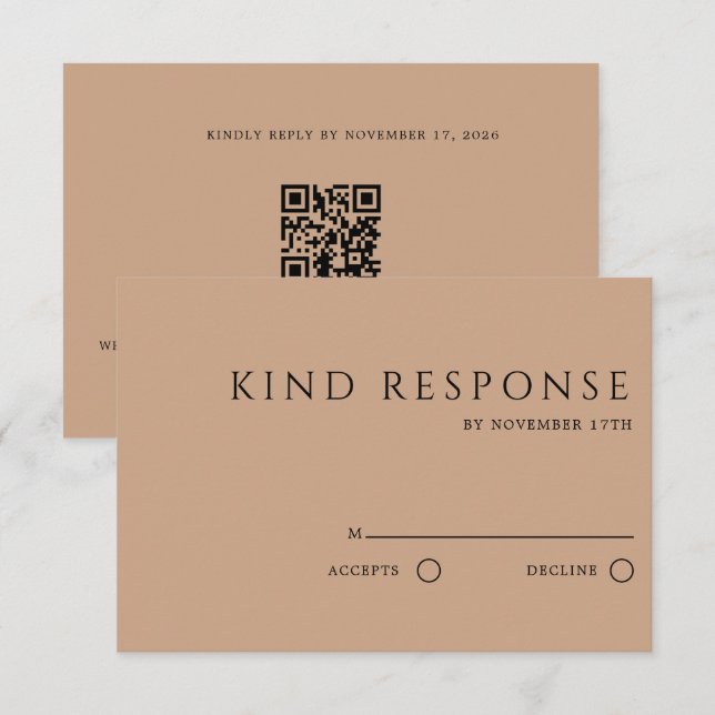 Cartons Réponse Code QR Marron Élégant Mariage Sophistiqué (Devant / Derrière)