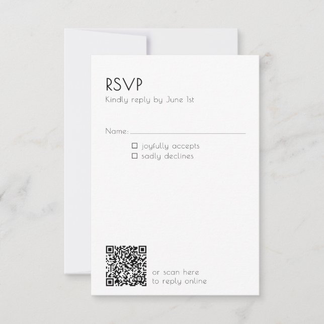 Cartons Réponse Code QR minimal détails de mariage moderne  (Devant)