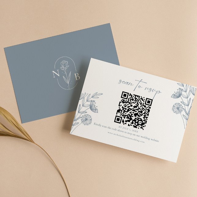 Cartons Réponse Code QR minimal pour Mariage bleu flottant classiq (Créateur téléchargé)