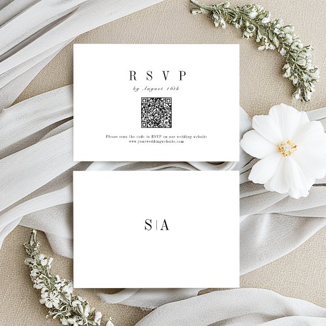 Cartons Réponse Code QR minimaliste mariage sophistiqué (Sophisticated minimalist wedding QR code RSVP Card)
