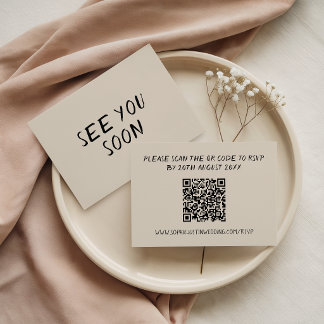 Cartons Réponse Code QR minimaliste moderne pour mariage manuscrit