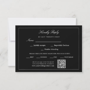 Cartons Réponse Code QR ​Minimaliste Noir Moderne Repas de Mariage