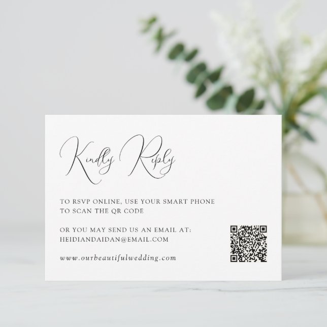 Cartons Réponse Code QR noir et blanc élégant pour mariage Old Mon (Debout devant)