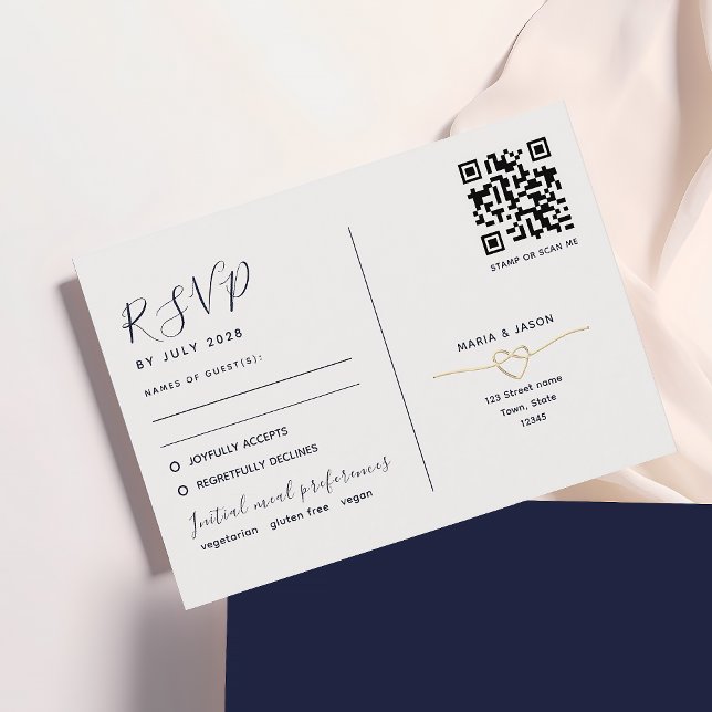 Cartons Réponse Code QR Or Traditionnel Navy Gold (Créateur téléchargé)