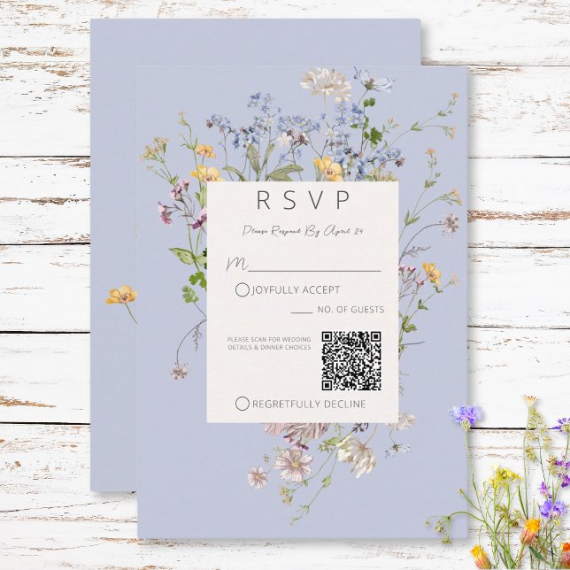 Cartons Réponse Code QR Périwinkle Fleur sauvage Boho Delicate (Créateur téléchargé)