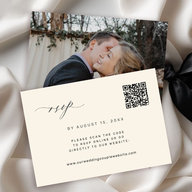 Cartons Réponse code QR photo mariage noir et ivoire (Créateur téléchargé)
