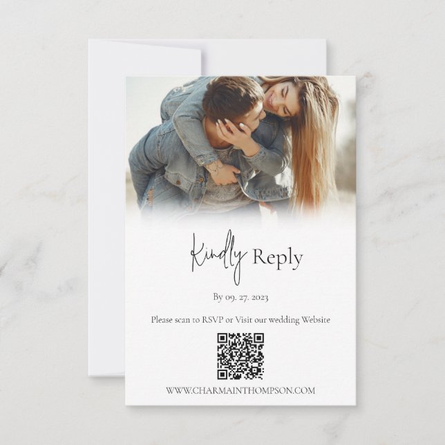 Cartons Réponse Code QR photo Mariage simple (Devant)