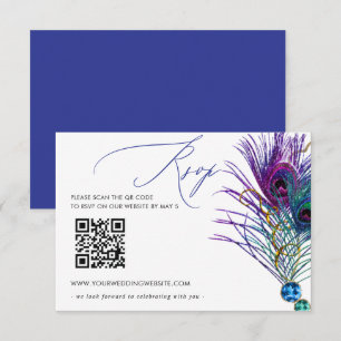 Cartons Réponse CODE QR Plumage de Paon Bleu Violet Or Pailleté