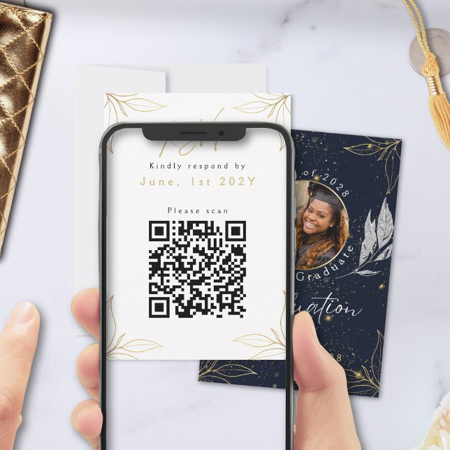 Cartons Réponse Code QR pour une fête de remise de diplômes élégan (Créateur téléchargé)