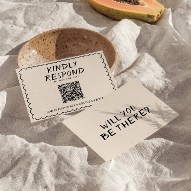 Cartons Réponse Code QR rétro Cadre écrit à la main Quirky Mariage (Créateur téléchargé)