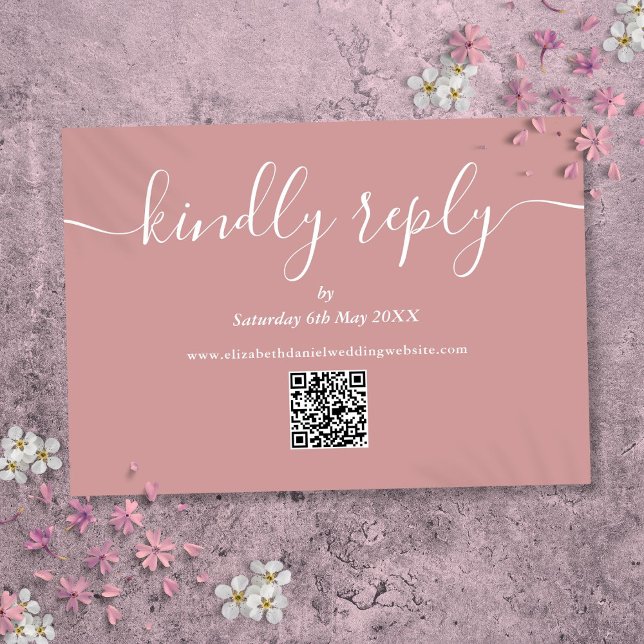 Cartons Réponse Code QR Rose Gold Écriture Élégante Répondez S'il  (Rose Gold QR Code Elegant Script Kindly Reply RSVP Card)