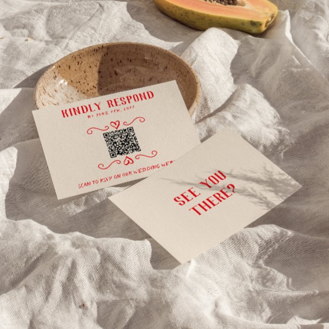 Cartons Réponse Code QR rouge rétro main tirée Mariage ironique (Créateur téléchargé)