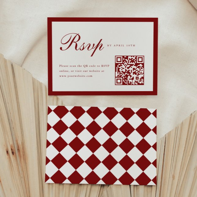 Cartons Réponse Code QR Rouge Vin Écriture Élégante Fête de Remise (Créateur téléchargé)