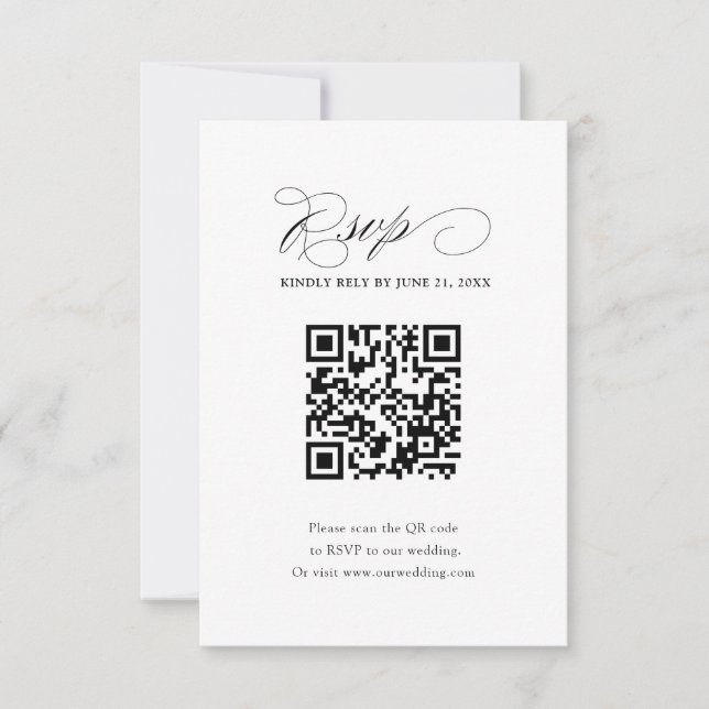 Cartons Réponse Code QR simple mariage noir et blanc (Devant)