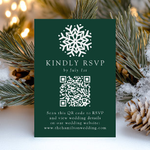Cartons Réponse Code QR Vert Flocon de Neige Simple Mariage