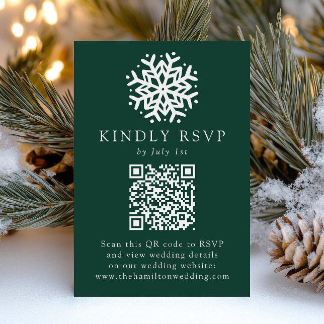 Cartons Réponse Code QR Vert Flocon de Neige Simple Mariage (Créateur téléchargé)