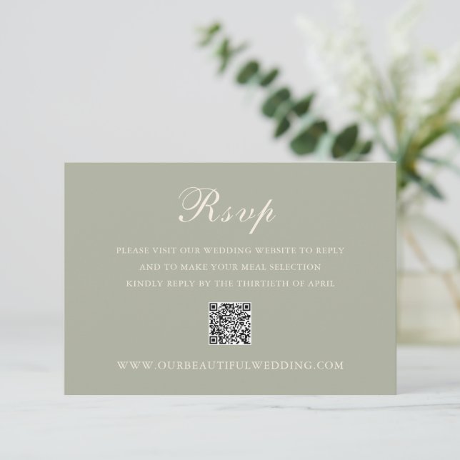 Cartons Réponse Code QR Vert Muet Classique Mariage Élégant (Debout devant)