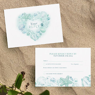 Cartons Réponse Coeur art plage mariage aquarelle aqua
