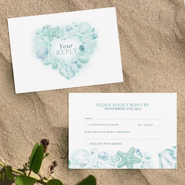 Cartons Réponse Coeur art plage mariage aquarelle aqua (Créateur téléchargé)