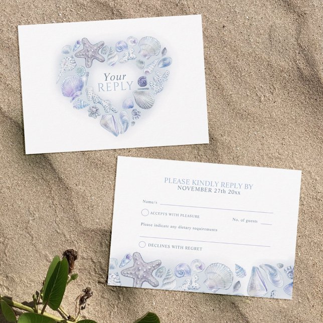 Cartons Réponse Coeur art plage mariage aquarelle blues (Créateur téléchargé)