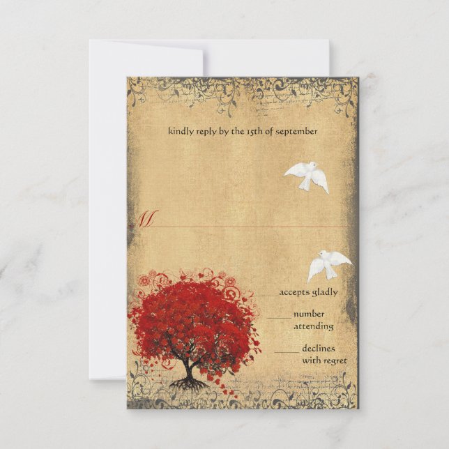 Cartons Réponse Cœur Feuille Arbre Rouge Colombe Oiseau d'Amour Ma (Devant)