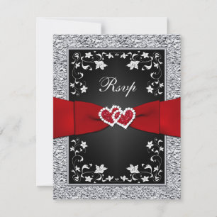 Cartons Réponse Cœurs Floraux Argent Noir FAUX Feuille de métal RS