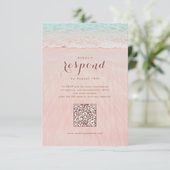 Cartons Réponse Coeurs roses dans le mariage plage de sable code Q (Debout devant)