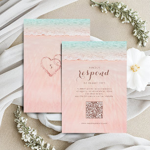 Cartons Réponse Coeurs roses dans le mariage plage de sable code Q