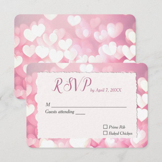 Cartons Réponse Cœurs Roses de Mariage (Devant / Derrière)
