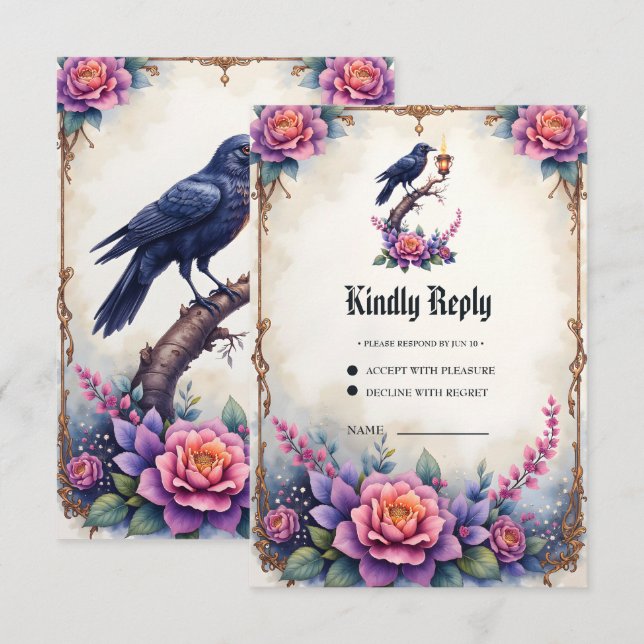 Cartons Réponse Collection de mariage Enchanted Raven (Devant / Derrière)
