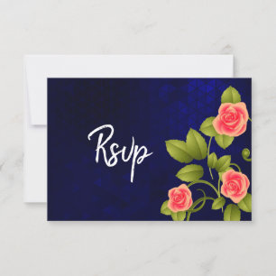Cartons Réponse Collection de mariage Fleurs Bleu foncé et Rose co
