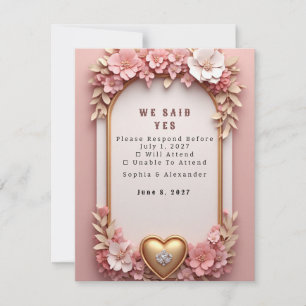 Cartons Réponse Collection de mariage Rose Gold Florale de Pêche R