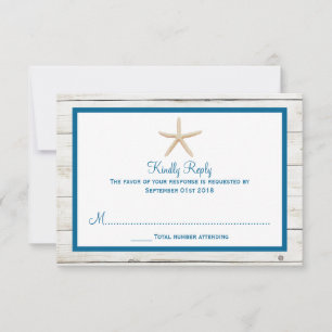 Cartons Réponse Collection de mariage Starfish Plage en bois blanc