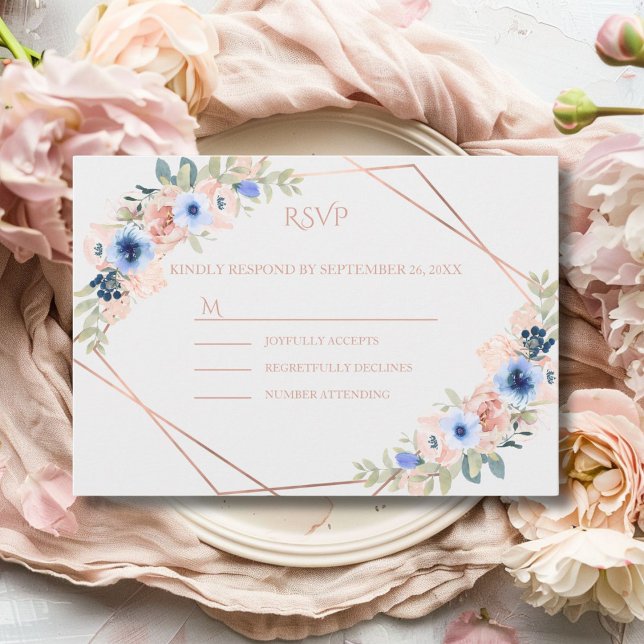Cartons Réponse Collection de Mariages bleu Peach (Peach Blue Light-Gray Wedding Collection RSVP Card)