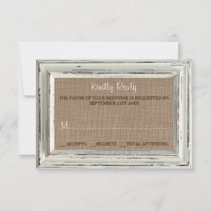 Cartons Réponse Collection de Mariages Rustic White Frame & Burlap
