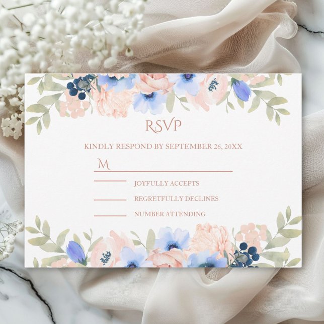 Cartons Réponse Collection Mariage bleu Peach RSVY (Peach Blue Wedding Collection RSVP Card)