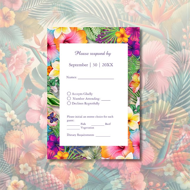 Cartons Réponse Coloré hawaïen tropical Mariage (Créateur téléchargé)