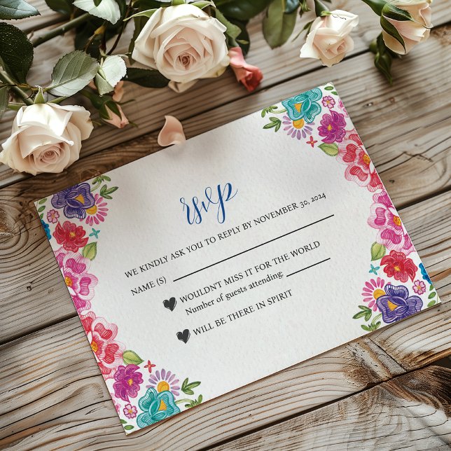 Cartons Réponse Coloré mexicain Floral Mariage de Fiesta (Mexican Colorful Floral Botanical Fiesta Wedding RSVP Card)