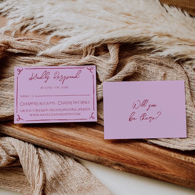 Cartons Réponse Colorful Raspberry Pink Hand Written Retro Wedding (Créateur téléchargé)