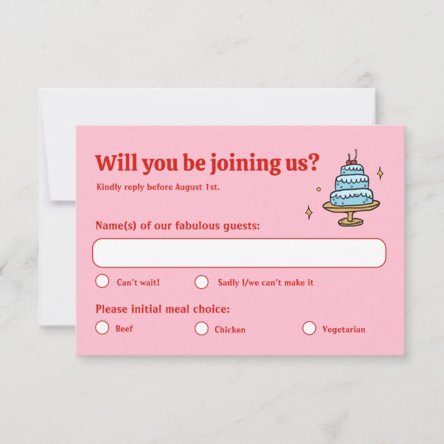 Cartons Réponse Colorful rose main tiré Funky Mariage écrit (Devant)