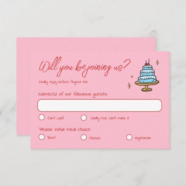 Cartons Réponse Colorful rose main tiré Funky Mariage écrit (Devant / Derrière)