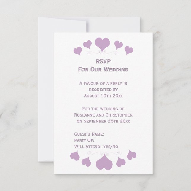 Cartons Réponse Conception de cœurs de lilas pour mariage (Devant)