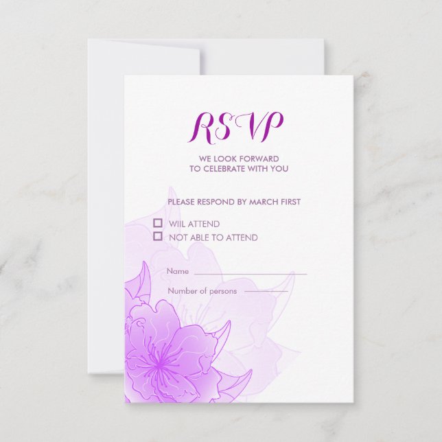 Cartons Réponse Conception de mariage floral lavande violet et bla (Devant)